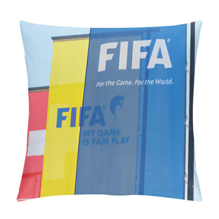 Personality  Flags At The Entrance To The FIFA Headquarter In Zurich Pillow Covers
