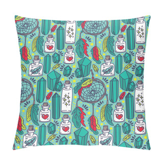 Personality  Seamless Pattern With Dream Catchers And Glass Flasks Pillow Covers