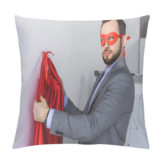 Personality  Super Businessman Wearing Mask And Cape In Office  Pillow Covers