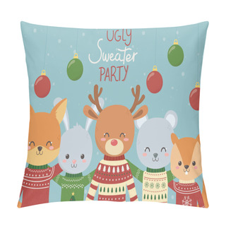 Personality  Cute Animals Christmas Ugly Sweater Party Celebration Pillow Covers