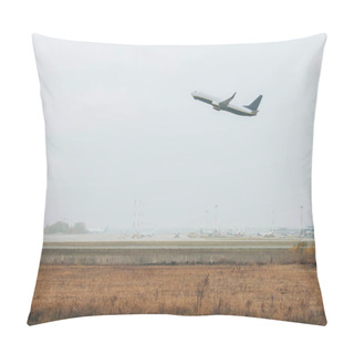 Personality  Airplane Taking Off In Sky Above Foggy Airfield Pillow Covers