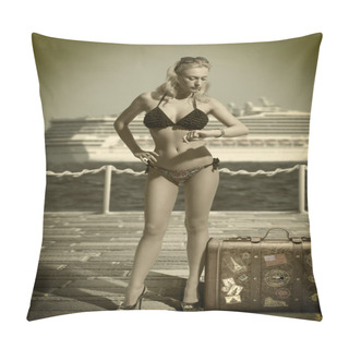 Personality  Sexy Woman Tourist Looking Her Watch In A Vintage Shot Pillow Covers