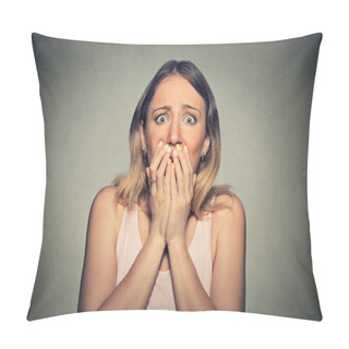 Personality  Concerned Scared Shocked Young Woman Pillow Covers