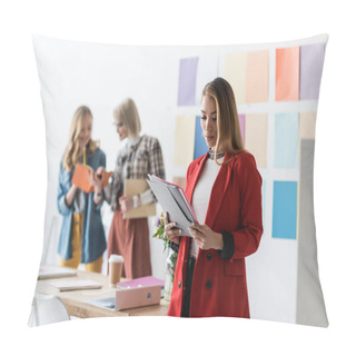 Personality  Multiethnic Magazine Editors Doing Paperwork In Modern Office With Color Palette Pillow Covers