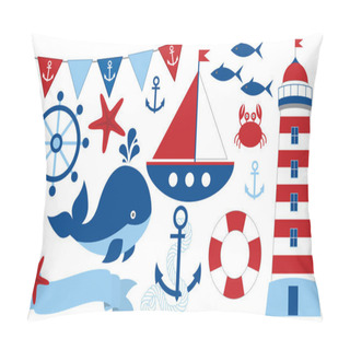 Personality  Vector Nautical Set. Marine Life Vector Illustration.  Pillow Covers