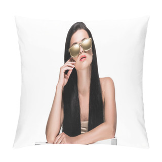 Personality  Woman In Gold Painted Eyeglasses Pillow Covers