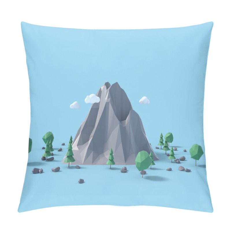 Personality  Low poly land scene with popup trees and rocks. pillow covers