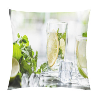 Personality  Close-up View Of Glasses With Cold Summer Cocktail And Ingredients   Pillow Covers