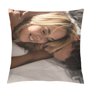 Personality  Happy Tender Couple Hugging With Closed Eyes In Bed In The Morning Pillow Covers
