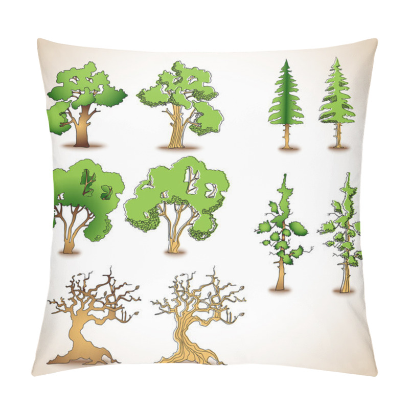Personality  Vector Set Of Green Trees. Pillow Covers