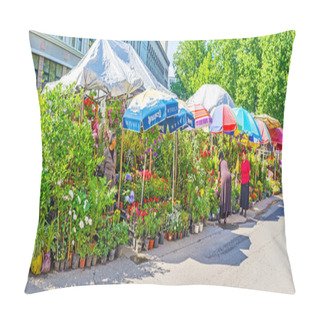 Personality  Panorama Of Flower Market In Tbilisi Pillow Covers