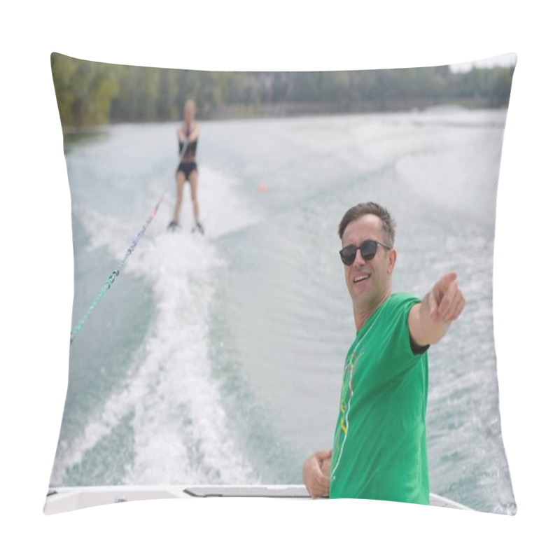 Personality  A Wakeskier Launches Off Behind A Boat Pillow Covers