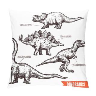 Personality  Hand Drawn Dinosaurs Set Black Doodle Pillow Covers
