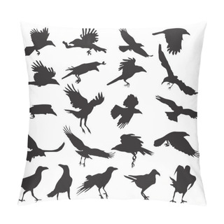 Personality  Moving Silhouettes Of Crows On A White Background. Set Of Vector Pillow Covers