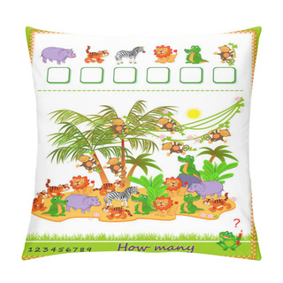 Personality  Math Education For Children. How Many Farm Animals Can You Find? Count Quantity And Write The Numbers. Developing Counting Skills. Logic Puzzle Game. Worksheet For Kids School Textbook. Play Online. Pillow Covers
