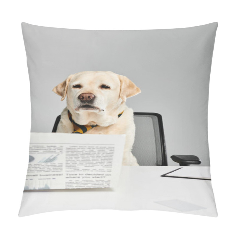 Personality  A Dog Sitting At A Desk, Reading A Newspaper. Pillow Covers