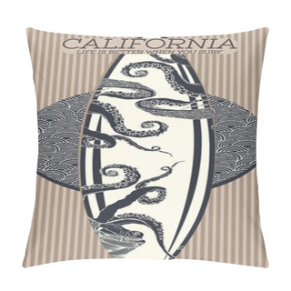 Personality  Slogan With Surfboard Patterned Octopus Pillow Covers