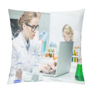 Personality  Scientist Working On Laptop Pillow Covers