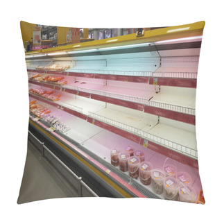 Personality  Russia, St. Petersburg 17,03,2020 Empty Shelves With Meat In The Supermarket Due To The Coronovirus Epidemic Pillow Covers