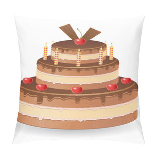 Personality  Chocolate Cake With Cherries And Burning Candles Vector Illustra Pillow Covers