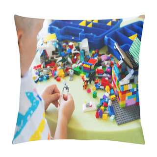 Personality  Little Blond Kid Boy Playing With Lots Of Colorful Plastic Block Pillow Covers