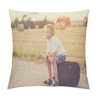 Personality  The Child Sits On A Suitcase In The Summer Sunny Day, The Travel Pillow Covers