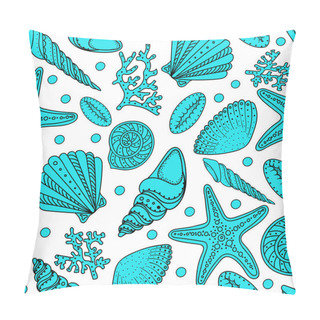 Personality  Seashells, Sea Stars Icons And Anchors Seamless Pattern Vector.  Pillow Covers