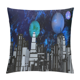 Personality  Night Futuristic City With Three Planets And Stars Pillow Covers
