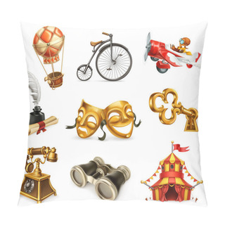 Personality  Old Objects. Vintage Icon Set, 3d Vector Pillow Covers