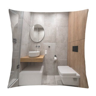 Personality  Stylish Modern Bathroom With Light Tiled Walls And Floor Pillow Covers