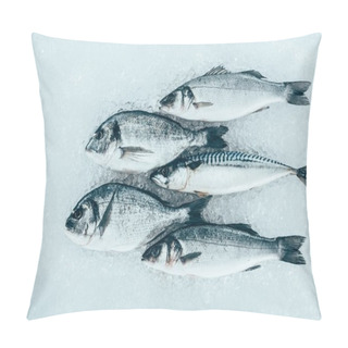 Personality  Close-up View Of Fresh Gourmet Uncooked Seafood On Ice  Pillow Covers
