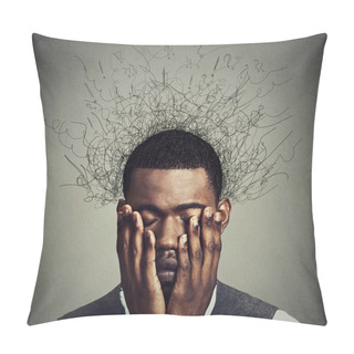 Personality  Depressed Man With Worried Desperate Stressed Expression And Brain Melting Into Lines Pillow Covers
