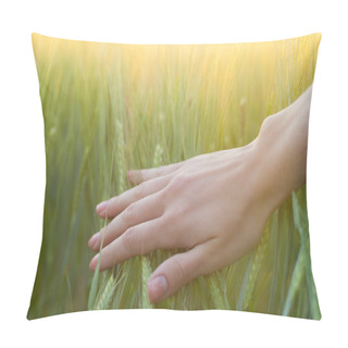 Personality  Woman's Hand Touching Green Wheat Ears Pillow Covers