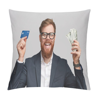 Personality  Cheerful Businessman With Money And Bank Card Pillow Covers