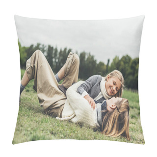 Personality  Family Lying On Grass At Countryside  Pillow Covers