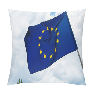 Personality  Low Angle View Of European Union Flag Waving Against Sky  Pillow Covers