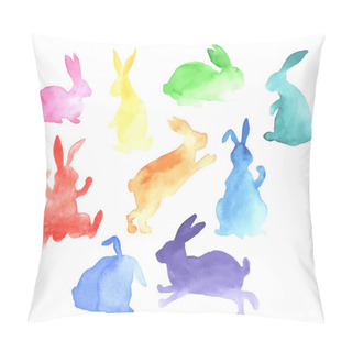 Personality  Rainbow Watercolor Rabbits Pillow Covers