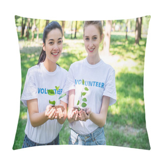 Personality  Beautiful Volunteers Holding Soil With Sprouts In Hands Pillow Covers