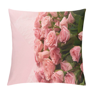 Personality  Close-up View Of Beautiful Tender Pink Rose Flowers Isolated On Pink Pillow Covers
