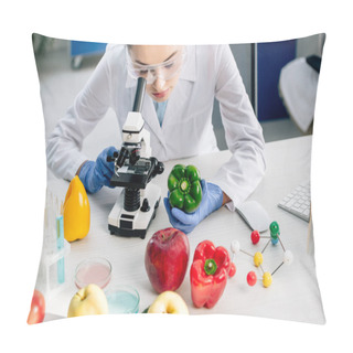 Personality  Cropped View Of Molecular Nutritionist Using Microscope In Lab  Pillow Covers