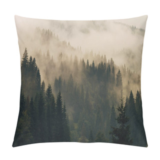 Personality  Morning Fog On The Mountain Slopes. Carpathian Mountains. Ukraine, Europe. Pillow Covers