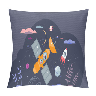 Personality  Space Tourism And Cosmos Exploration Mission As Passenger Tiny Person Concept. Future Travel And Transportation With Spacecraft For Stratosphere Journey Vector Illustration. Vacation In Shuttle Tour. Pillow Covers