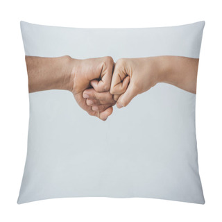 Personality  Cropped View Of Two Men Doing Fist Bump Isolated On Grey Pillow Covers