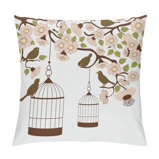 Personality  Floral Branch With Birds And Birdcage Pillow Covers