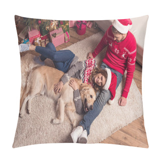 Personality  Couple In Santa Hats With Dog Pillow Covers