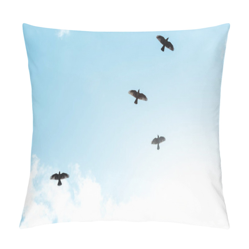 Personality  black birds flying against blue sky with white clouds  pillow covers