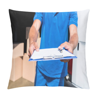 Personality  Delivery Man With Clipboard Pillow Covers