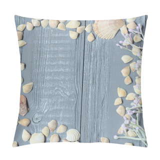 Personality  Blue Wooden Background With Seashells And Corals Pillow Covers