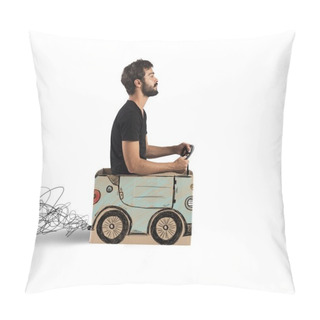 Personality  Man Driving Cardboard Car Pillow Covers