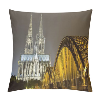 Personality  The Illuminated Cologne Cathedral And Hohenzollern Bridge At Night, Deutz, Cologne, North Rhine-Westphalia, Germany, Europe Pillow Covers